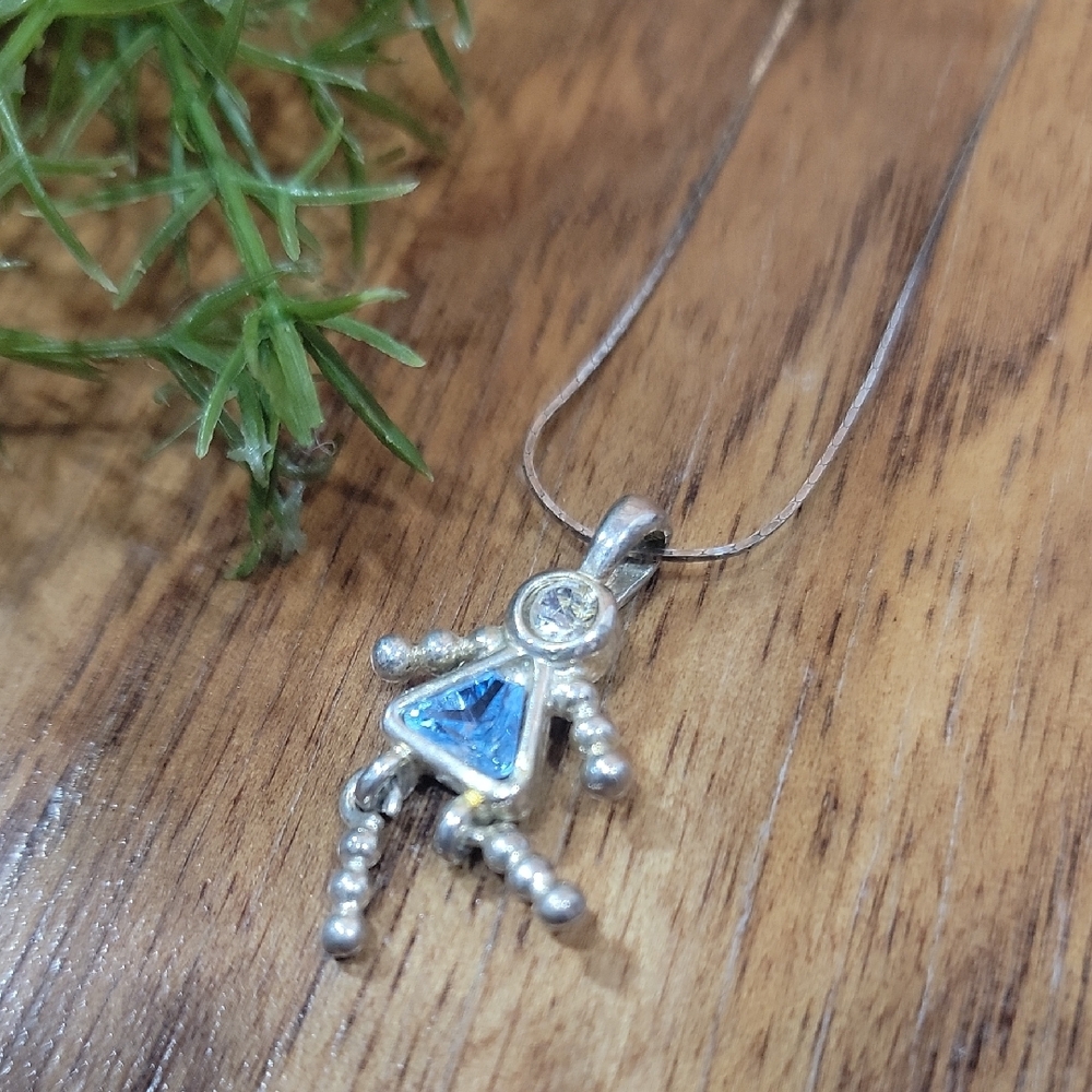 Vintage Baby Girl Sterling Silver-Birthstone & CZ Pendant Necklace
